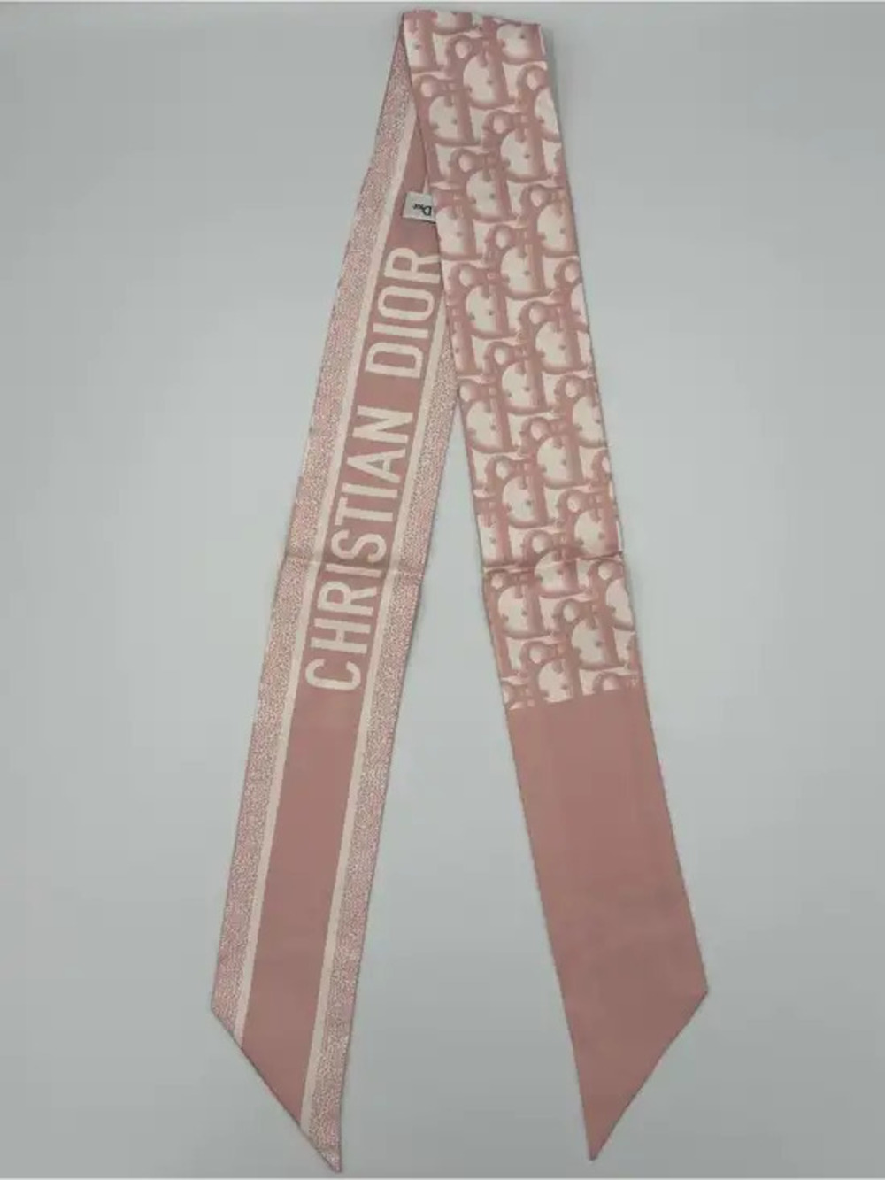 Dior Mitzah Twilly Pink Oblique 100% Silk Bag Scarf Ribbon